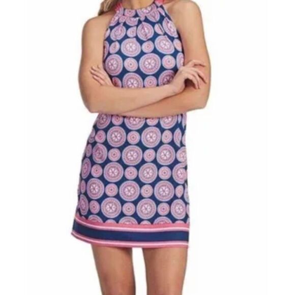 Mud Pie Navy & Pink Halter Dress Size Large 12-14 - Picture 1 of 8